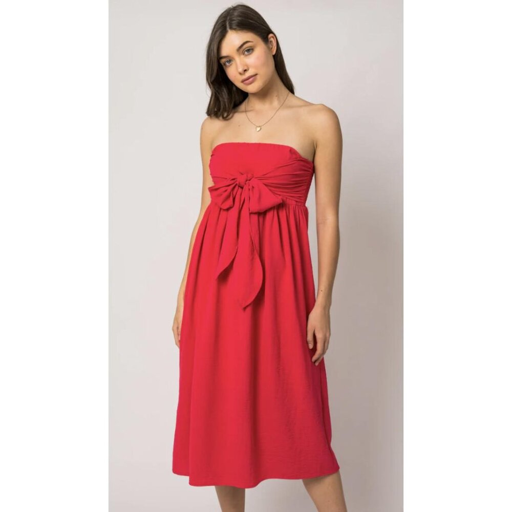 Gilli Strapless Pink Midi Dress with Front Tie – Size M, 39" Length